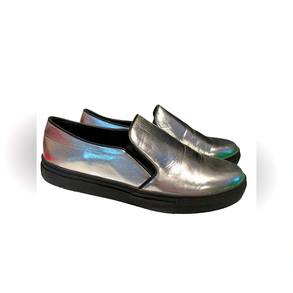 Versace 1969 RETRO silver metallic slide on sneakers size 37 (US7) black bottom